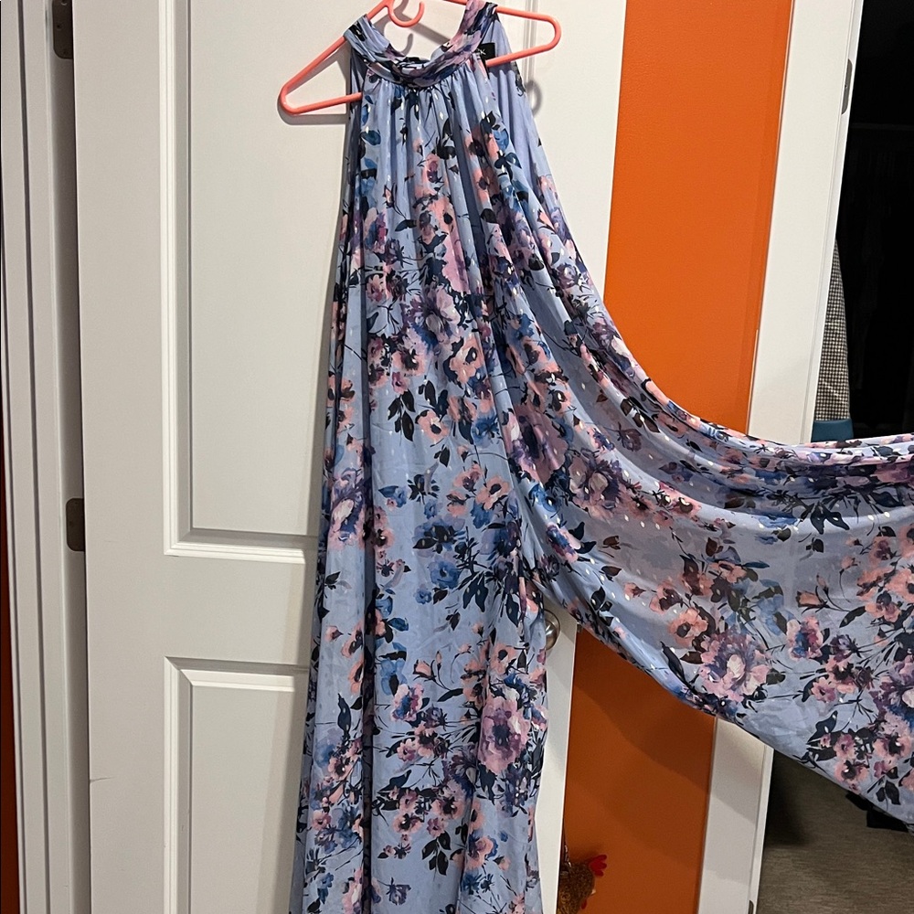 MSK Floral Wide Leg Jumpsuit - Blue and Pink